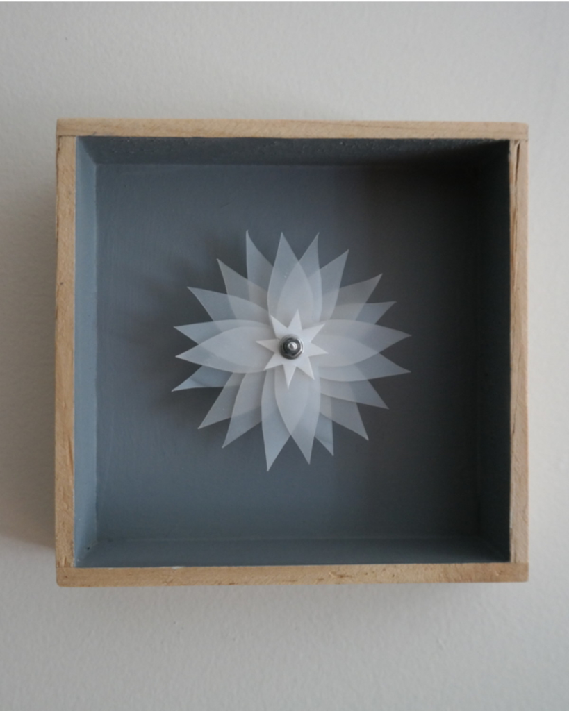 'petala1' re-purposed household packaging, 14 H x 14 W x 4 cm