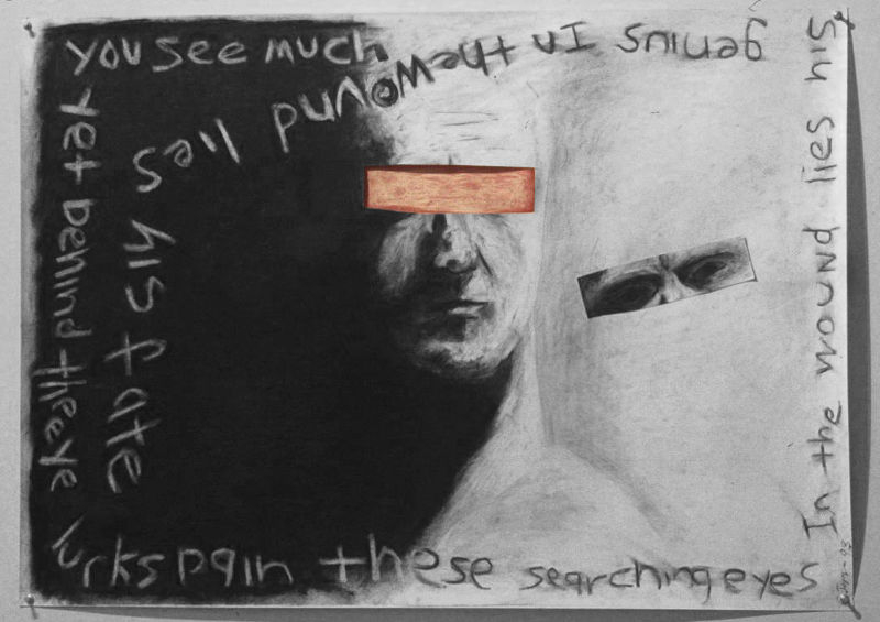 'See too much' charcoal, conte, gauche, photocopy on paper, 100 x 150 cm, 1995