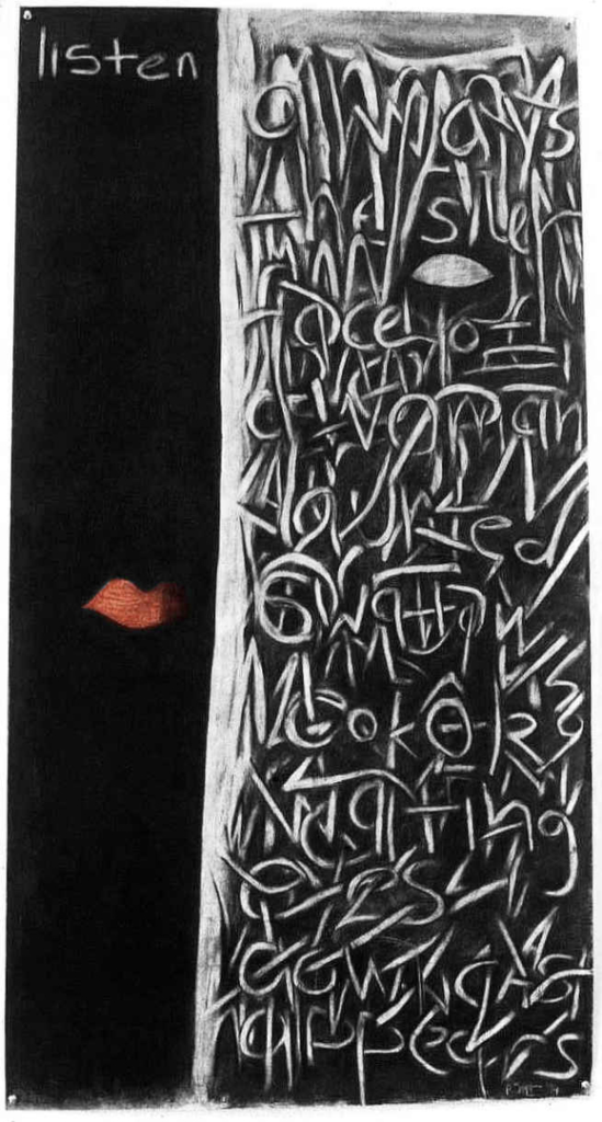 'Listen' charcoal, conte, gauche on paper, 200 x 95 cm, 1995