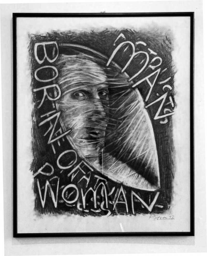 'Born of woman'' charcoal on paper, 80 x 80 cm, 1995