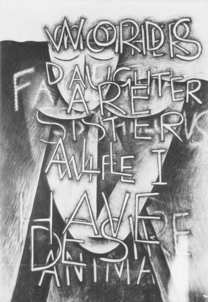 'Words are all I have'' charcoal, on paper, 200m x 120 cm, 1995