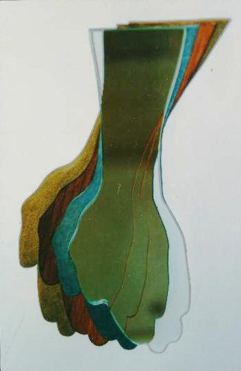 ‘wave’, clay, wood laminated mirror, lead approx 15 x 30 cm, 1998