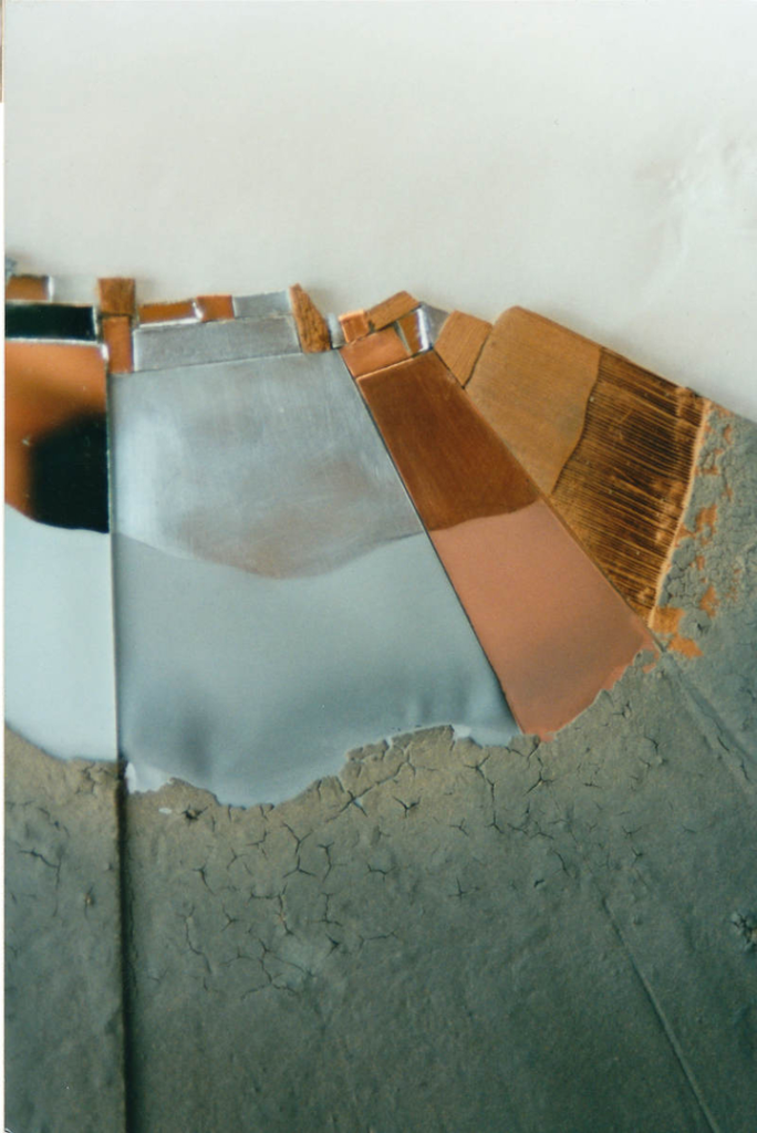 ‘plains’, (detail) clay, glass, mirror, wood, metal, sandblasting approx 40 x 60 cm, 1999